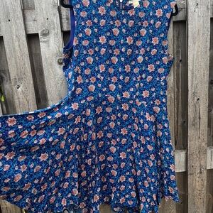 H&M William Morris Floral Blue Sleeveless Circle Skirt Dress